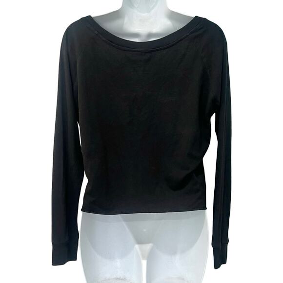 Disney Mickey Mouse Screen Print Black Cropped Scoop Neck Long Sleeve Tee size S - Picture 5 of 8